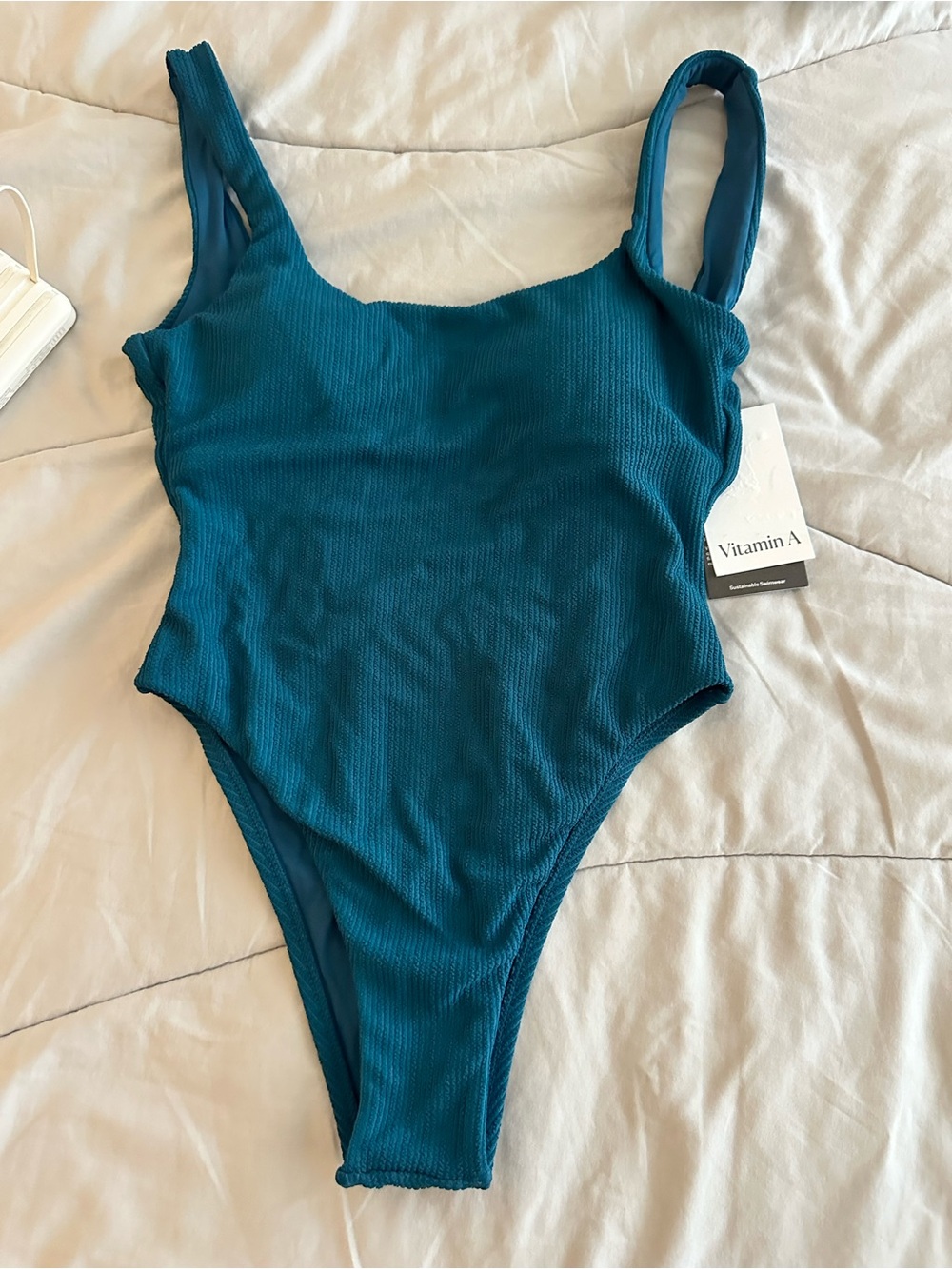 Vitamin A Kids Teal Ribbed One-Piece Swimsuit